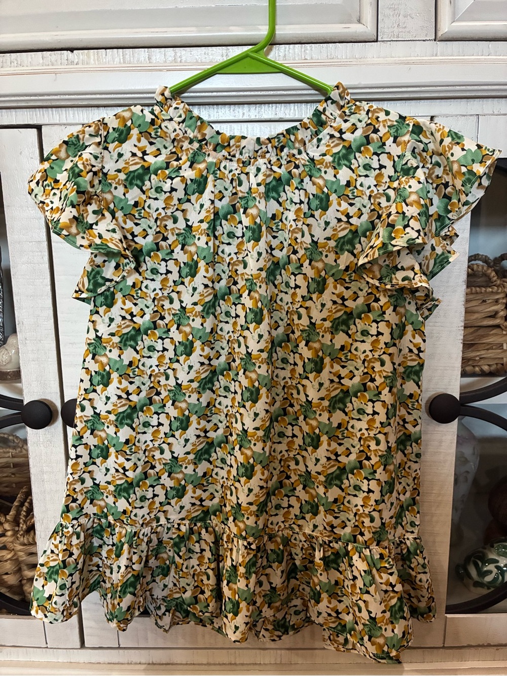 Kori Floral Ruffle Blouse in Cream, Green and Yellow